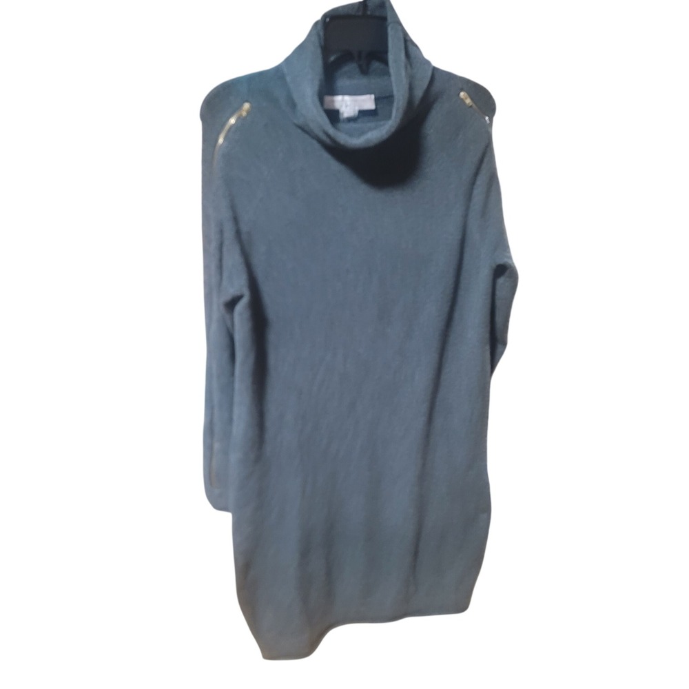 French Connection‎ Classic Turtleneck Sweater Dress Gold Zipper Detail Gray Sz 4